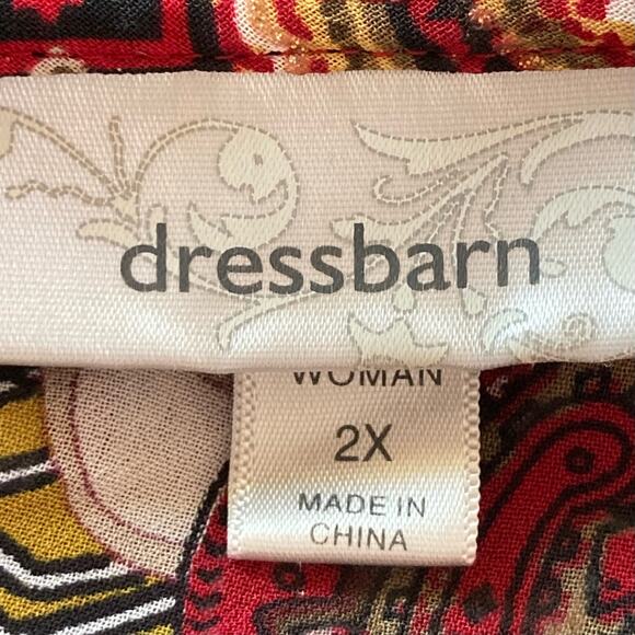 Dressbarn Burgundy Gold Paisley Print Ruffled Collar Chiffon Blouse Size 2X Fall - Picture 8 of 10